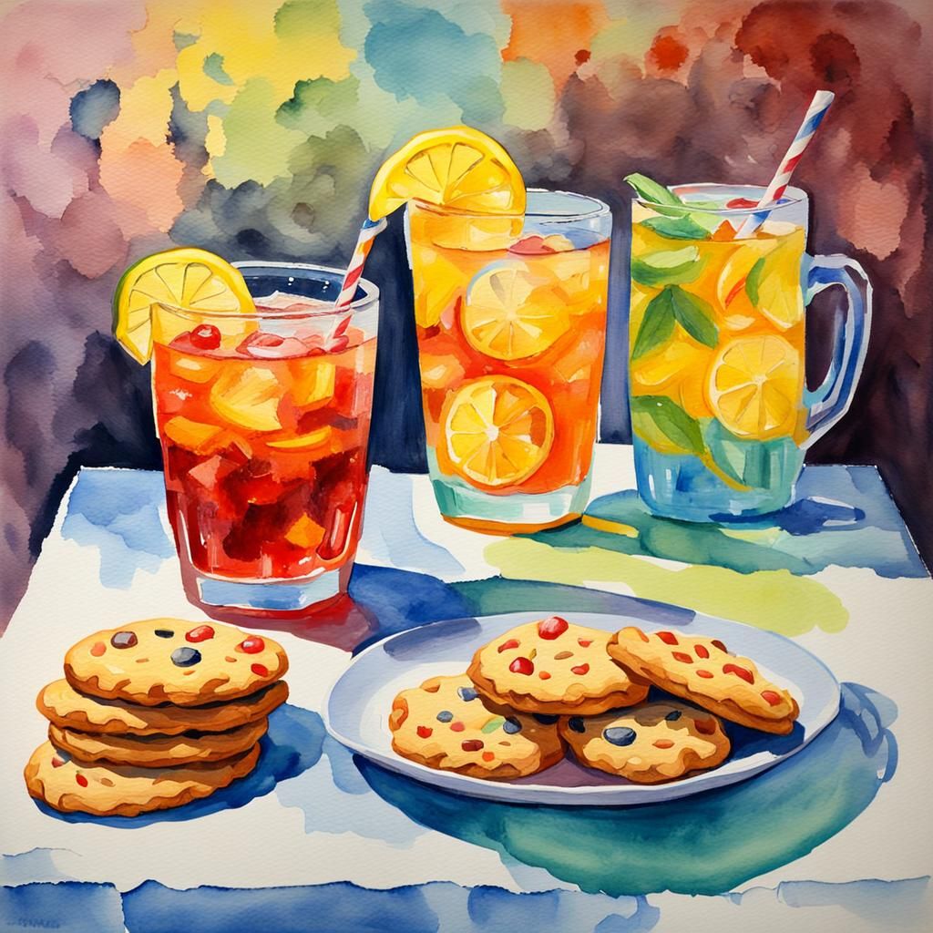 Iced Tea and Cookies: Watercolor Gouache Impressionism