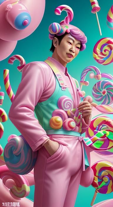 Taiwanese Man in Thailand: Candy Art Illustration