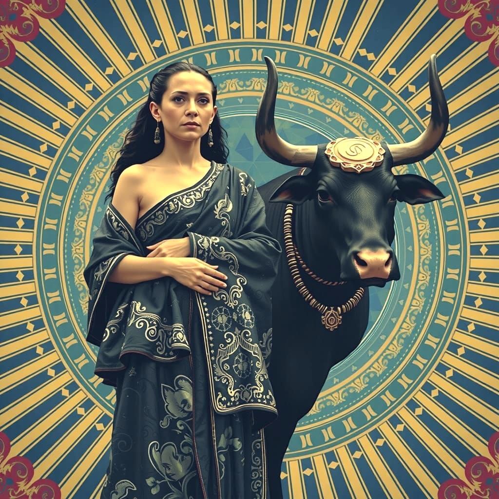 Minoan Art: Bull and Woman with Geometric Patterns