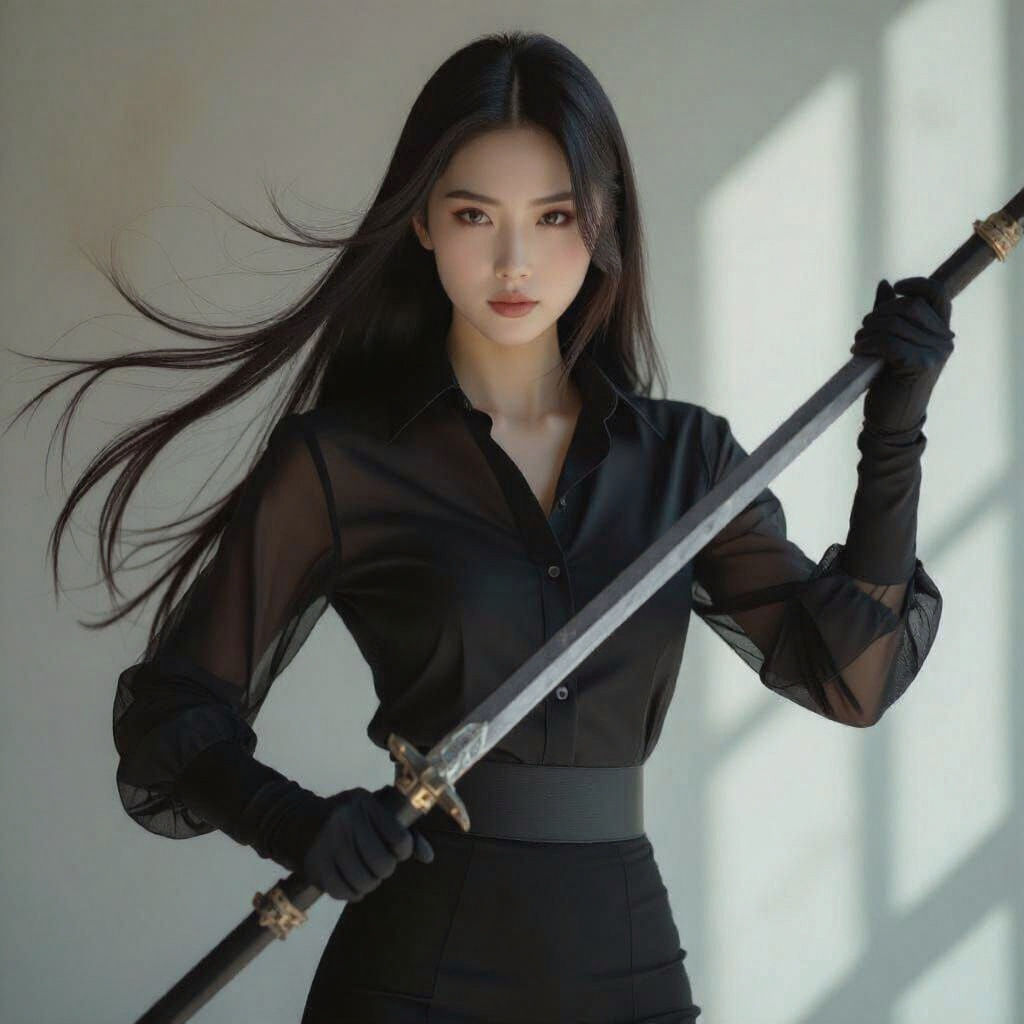 Asian Agent with Lance in Cinematic Lighting