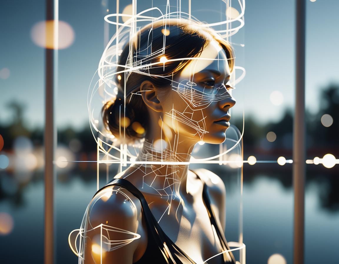 Monochrome Abstract Network with Light Leaks and Film Grain