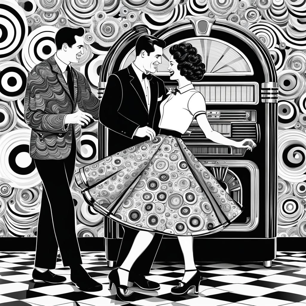 Vintage Jukebox Dance in Black and White Style