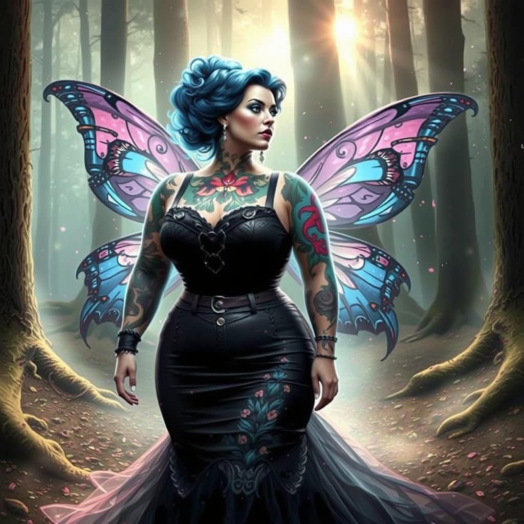 Rockabilly Fairy Woman in Enchanted Forest