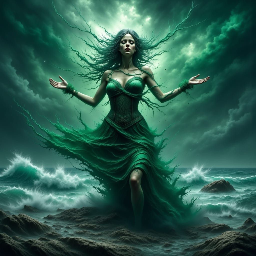 Elemental Fae Witch on Stormy Coastline, Artgerm Style
