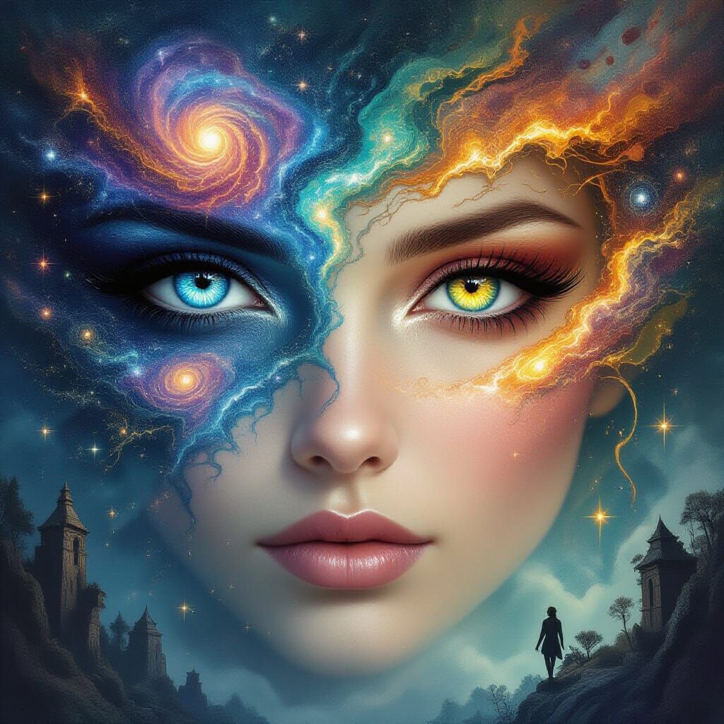 Eyes Reflecting Galaxies and Nebulae in Visionary Art
