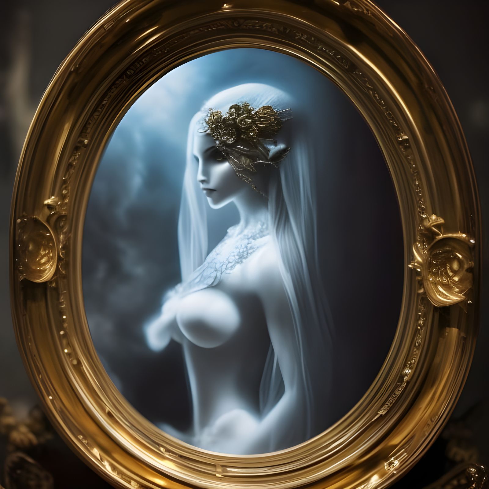 Frightening Skeletal Ghost in Sinister Mirror