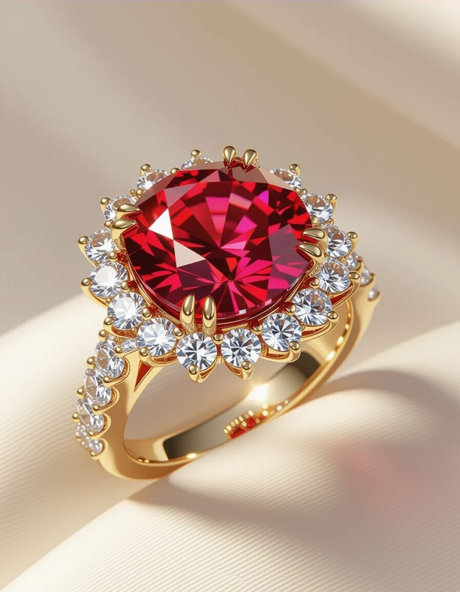 Regal Ruby Wedding Ring With Diamonds