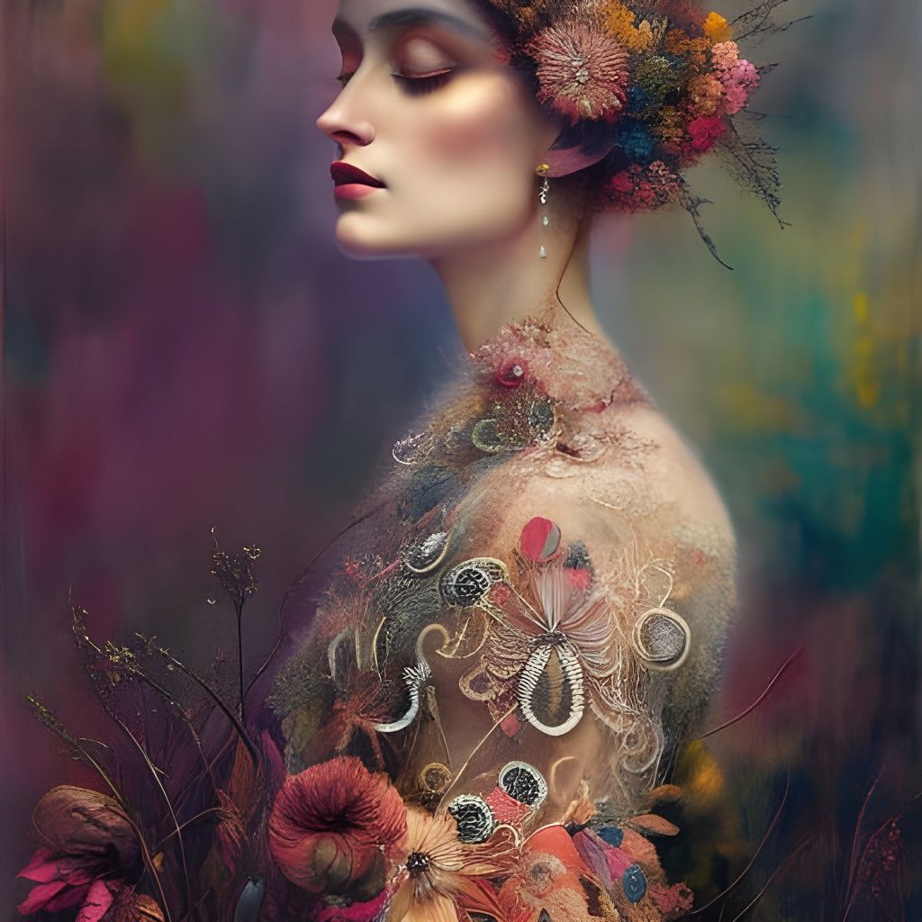 Watercolor Ballerina Double Exposure with Floral Elements