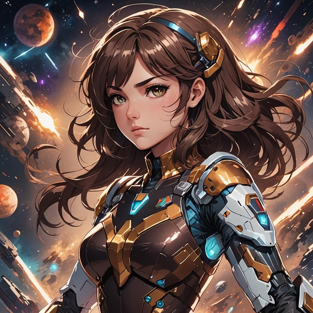 Cosmic War Girl in Anime Style