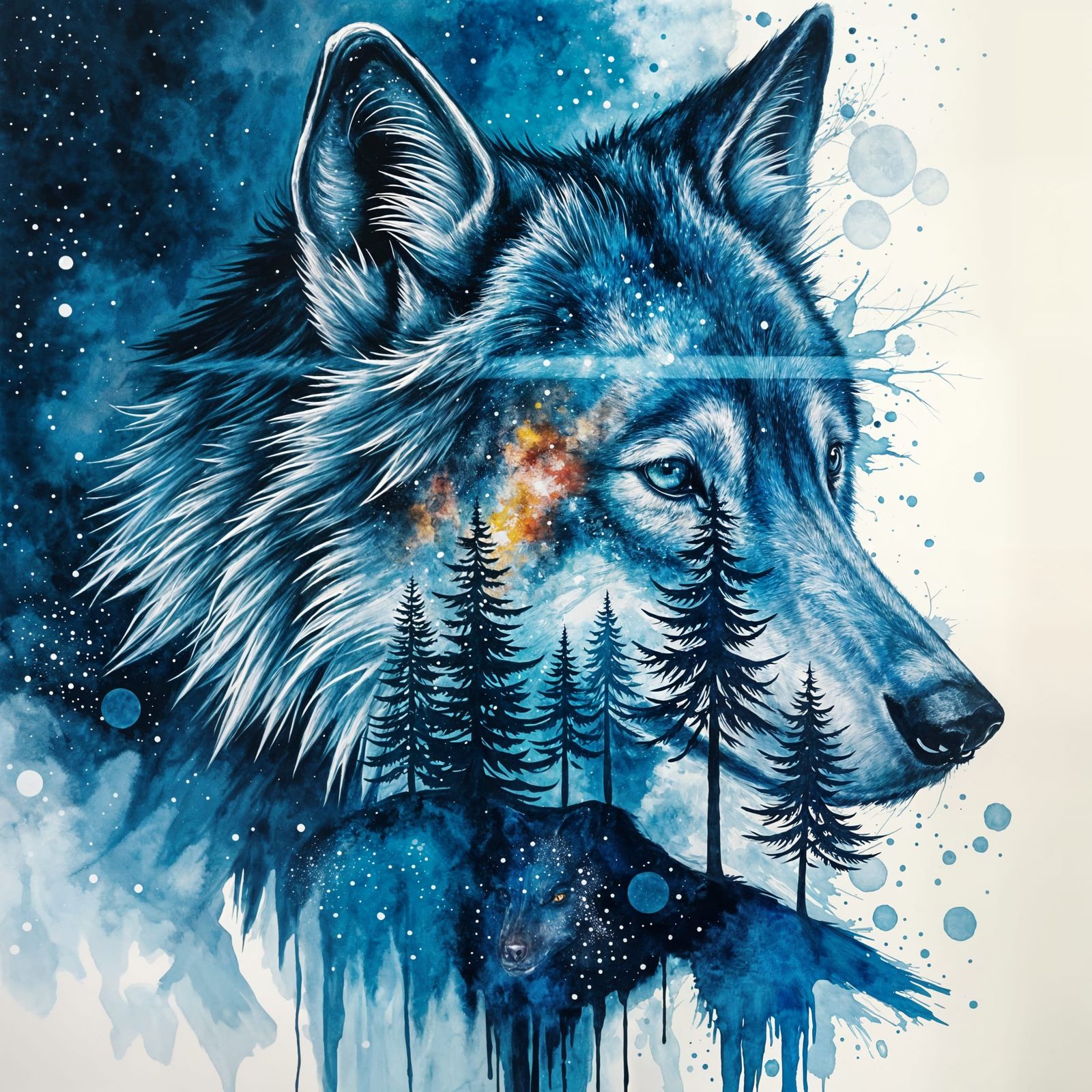 Moonlit Wolf in a Vibrant Galaxy