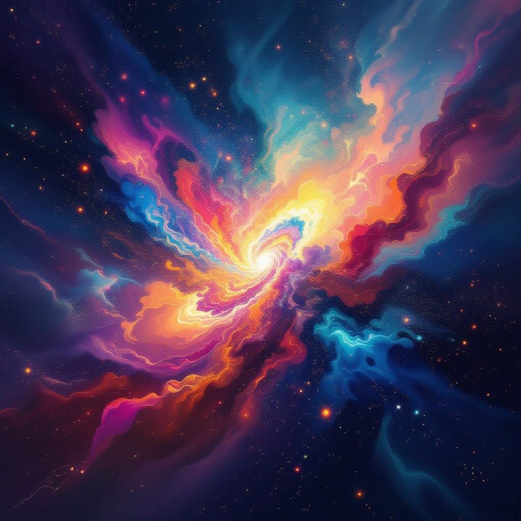 Abstract Cosmic Explosion of Swirling Colors and Light