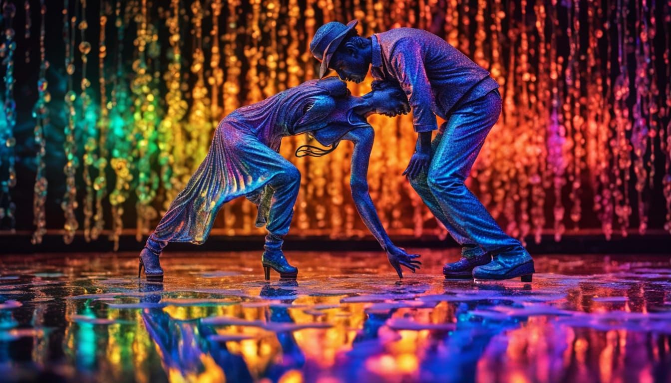 Melting Iridescent Ice Sculpture Tango in Acid Ink Style