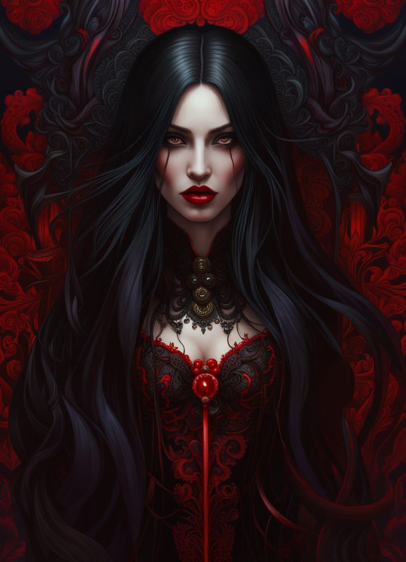 Elegant Vampire Woman with Blood in Digital Art Style