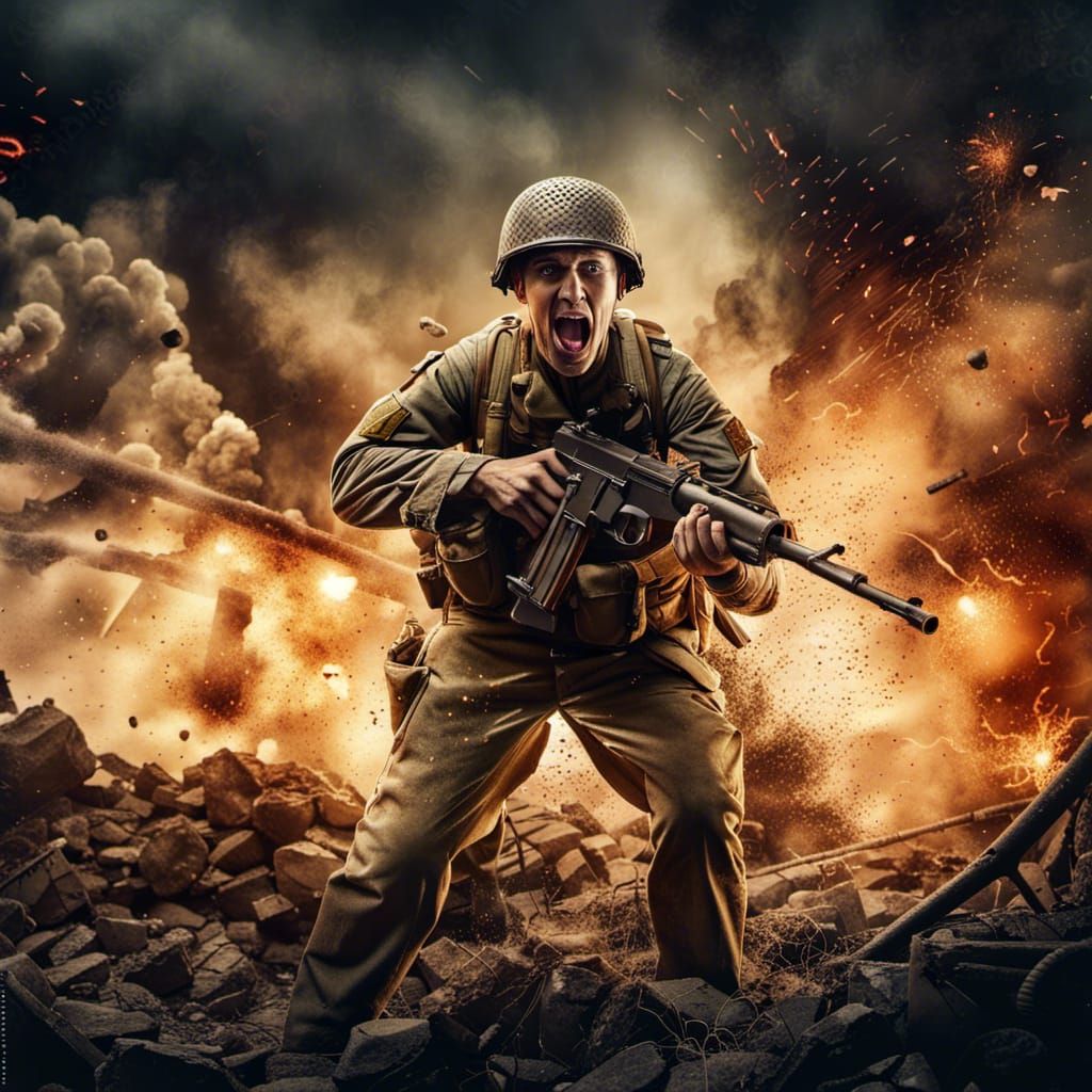 American Soldier in WWII Trench Warfare