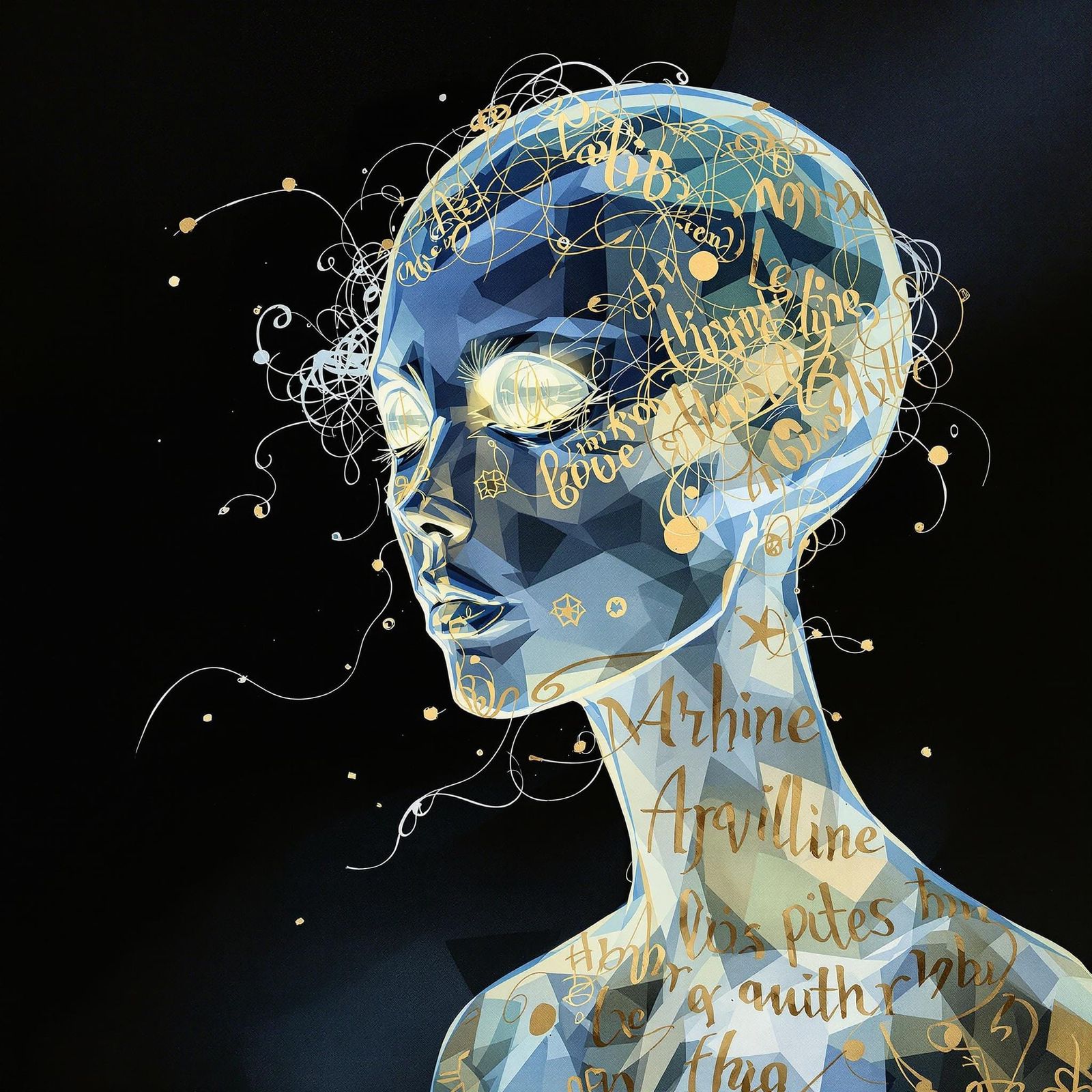 Translucent Archivist with Calligraphy in Neoclassical Surre...