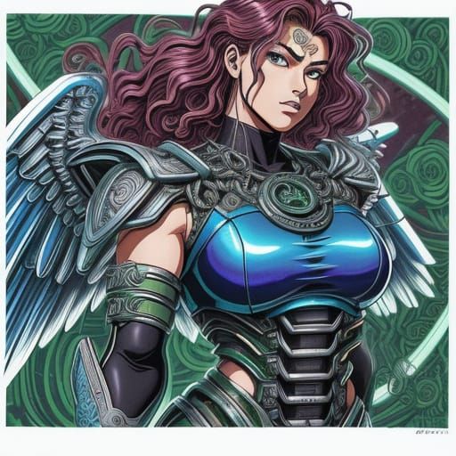 Manga. 90's manga style art. Valkyrie. Holy celtic warrior. ...