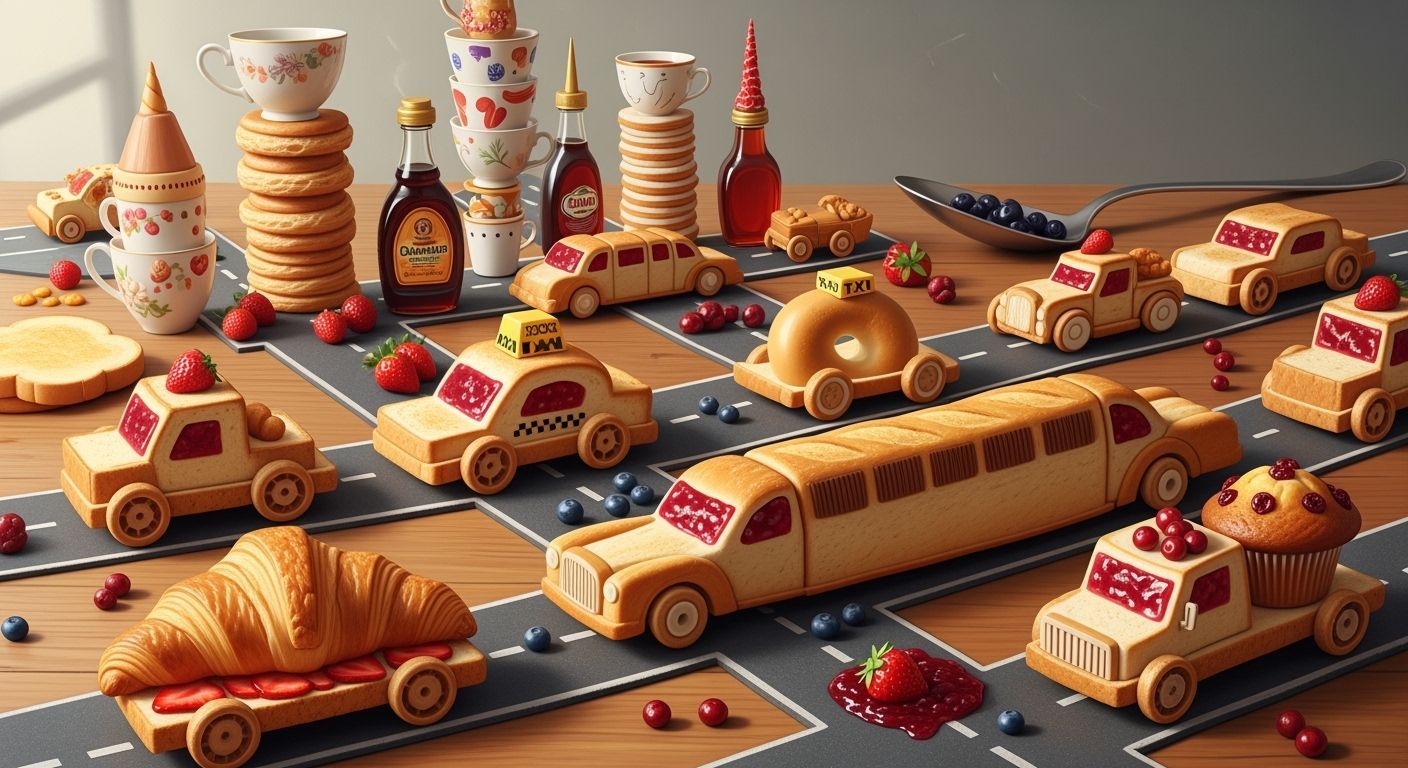 Breakfast Food Traffic Jam in Painterly Realism