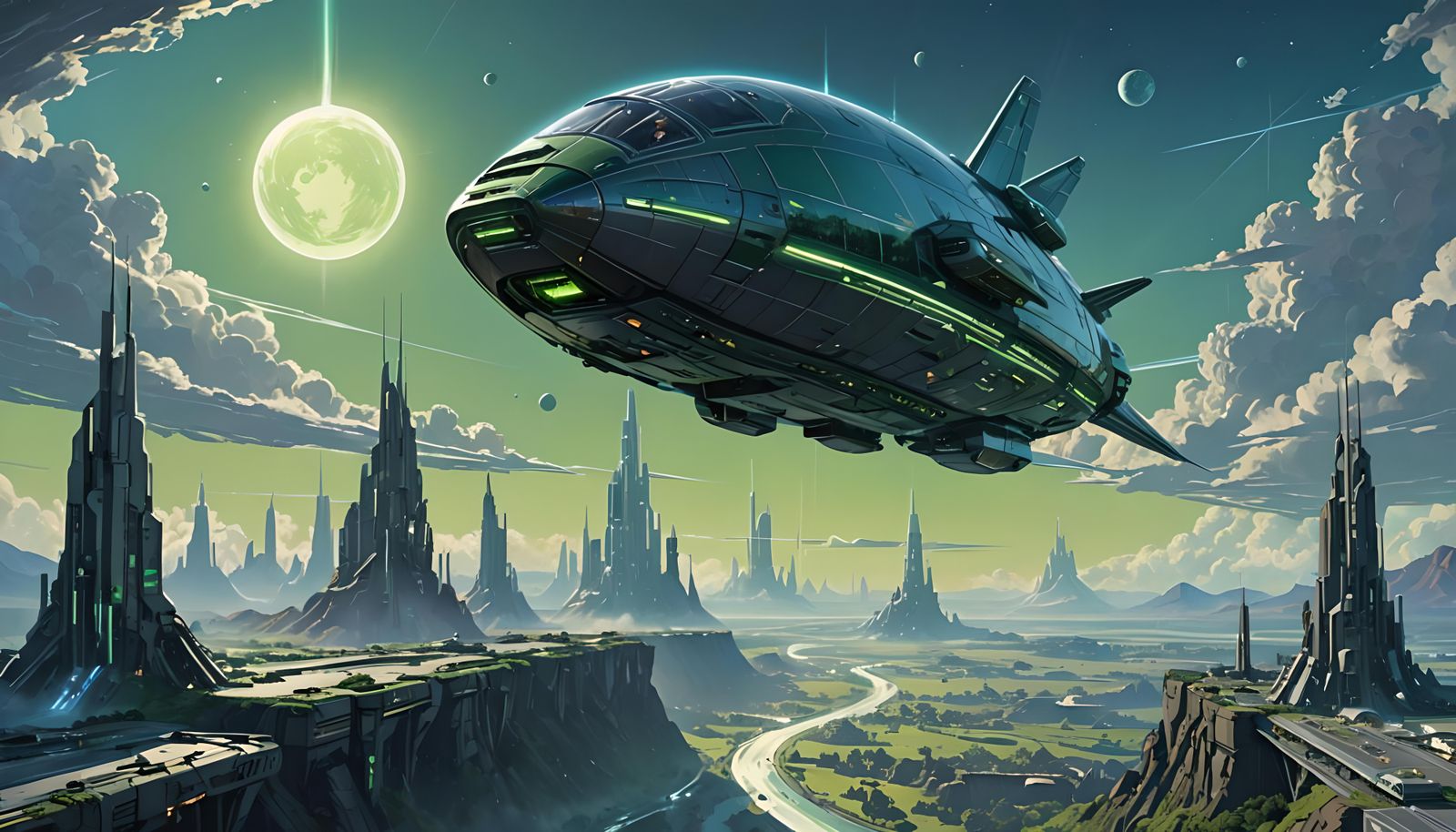 Giant Spaceship Flying near Earth: Matte Painting