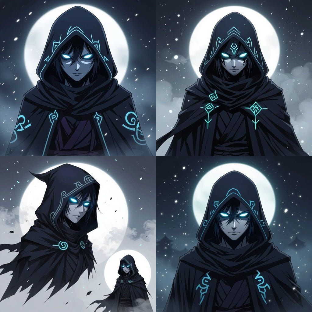 Dark Anime Shinigami Character with Glowing Eyes