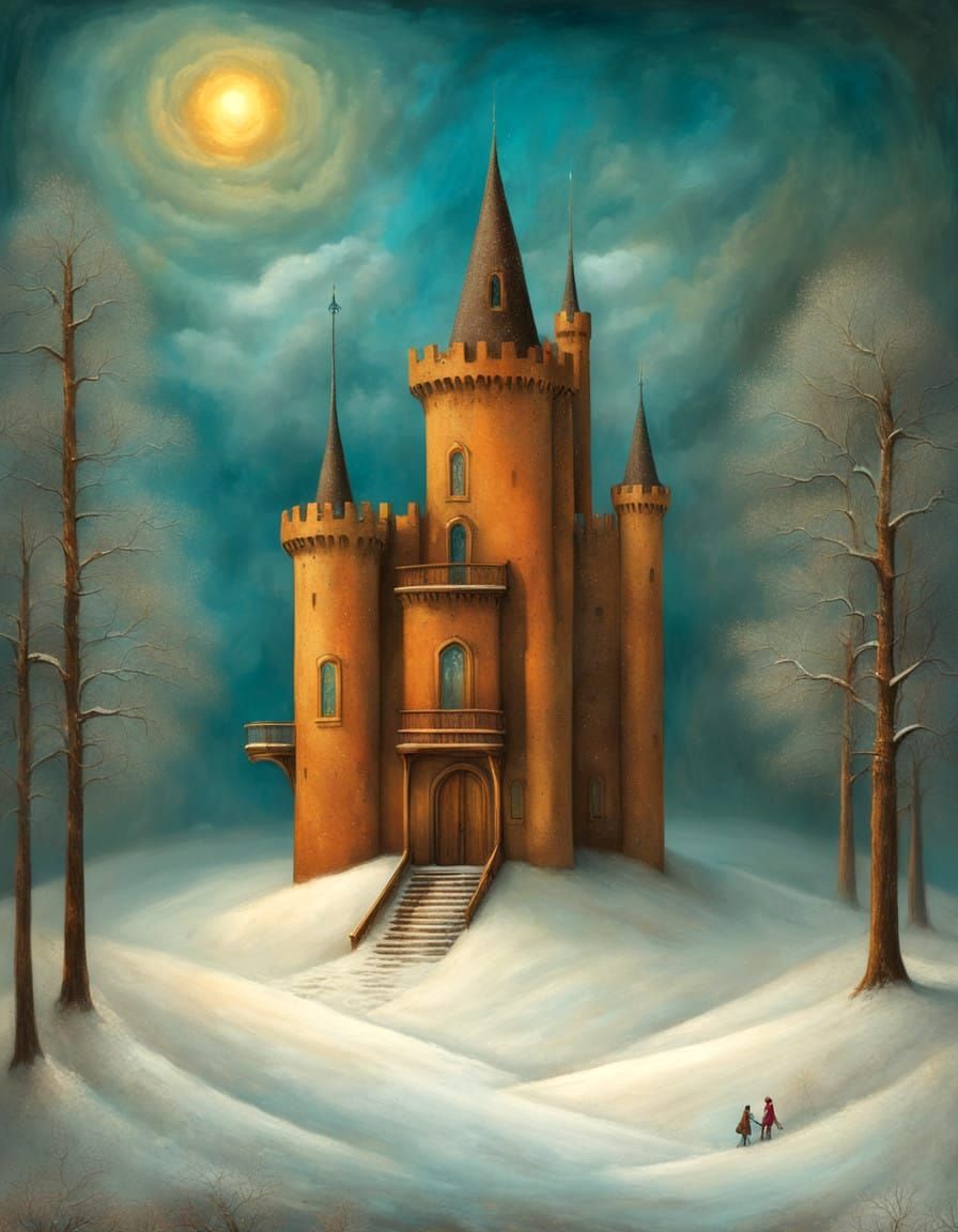 Dreamlike Surrealist Landscape in Impressionist Oil Painting...