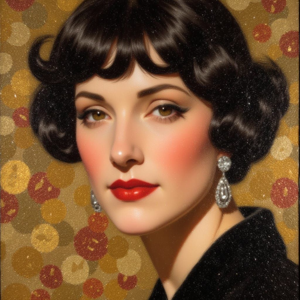 1920s Flapper in Art Deco Parlour Oil Painting
