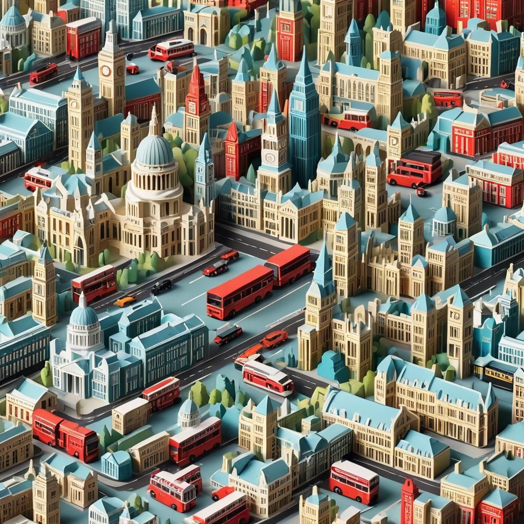 London Paper Art in Vibrant Illustration Style