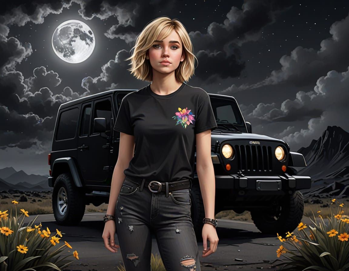 Singer in Dark, Twisted Skies, in Ink Wash Painting Style