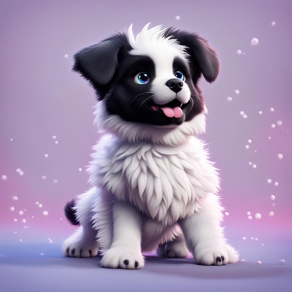 Fluffy Puppy Playing: 3D Digital Art in Pixar Style
