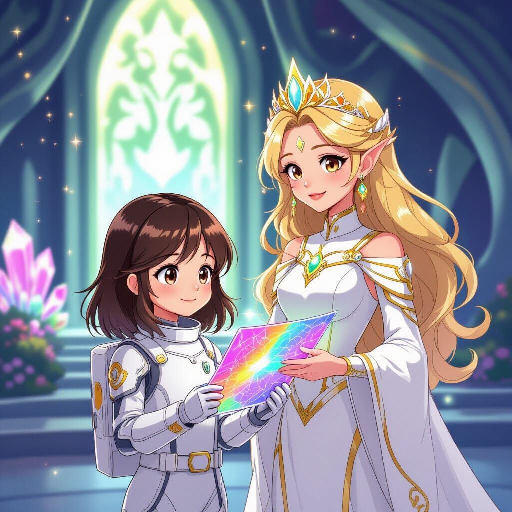 Girl in Spacesuit with Alien Queen, Manga Style