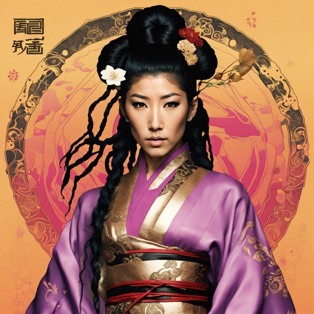 Punk Geisha Fusion in Amber Tones