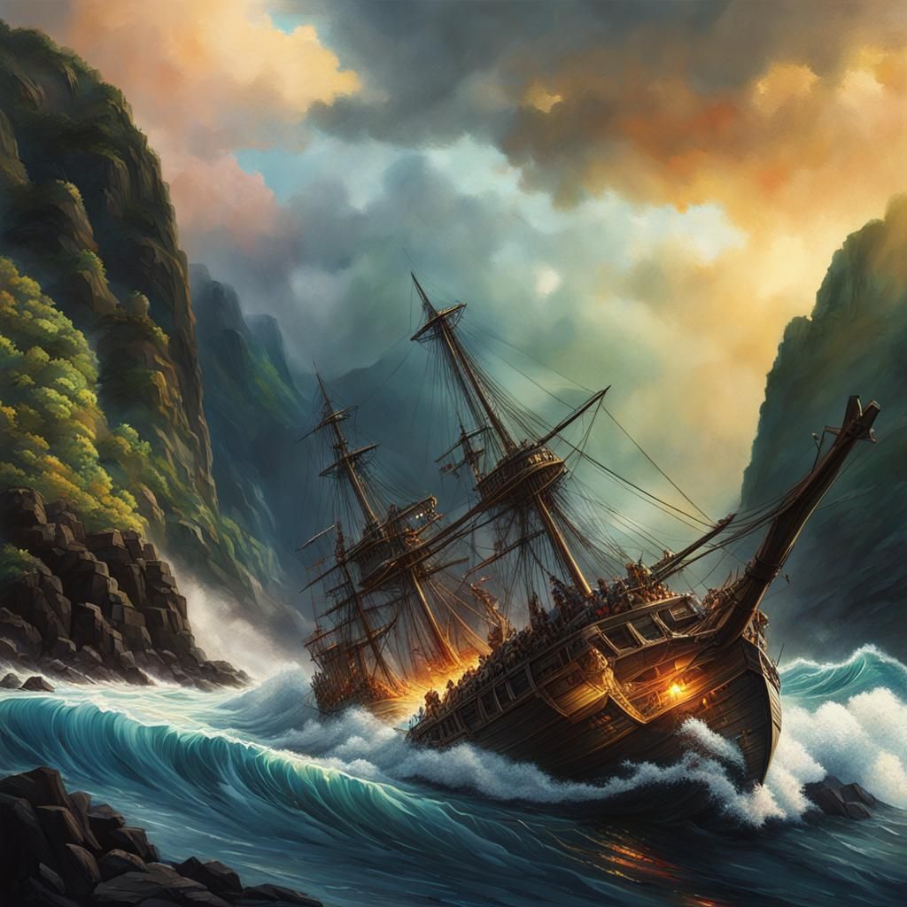 Captain's Demise on Hawaiian Coast: Hyperrealistic Art