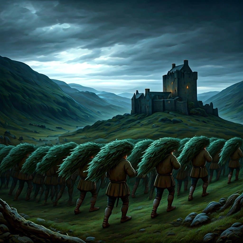 Medieval Infantry in Stealth, Approaching a Dark Scottish Ca...