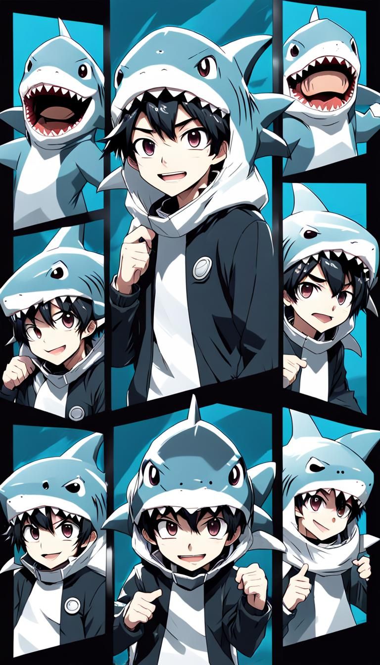 a black and white photo booth film strip of a anime boy cosp...