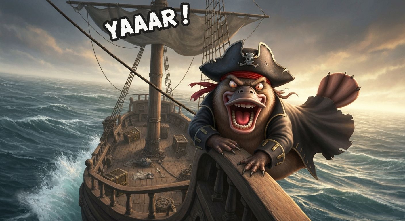 Furious Platypus Pirate Captain Shouts on Deck