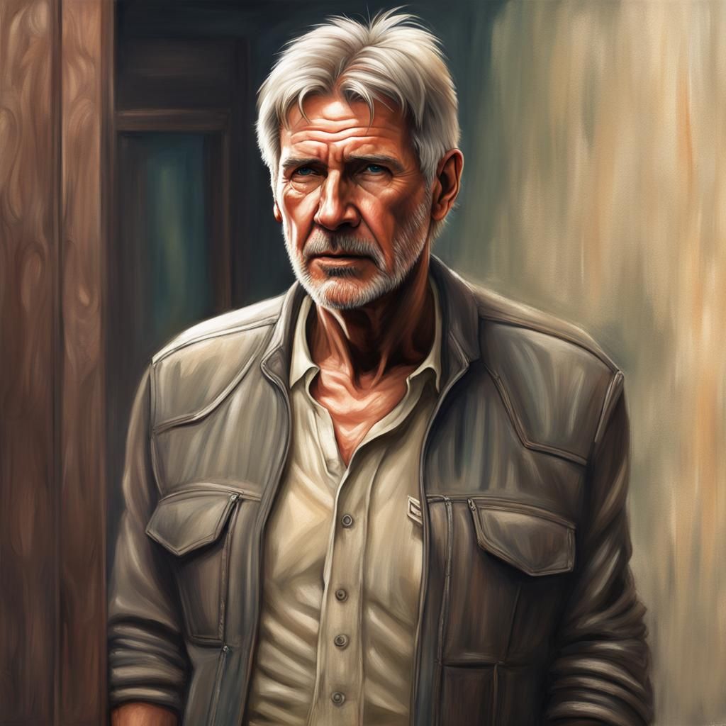 Harrison Ford as Androgynous Oil Pastel Drawing
