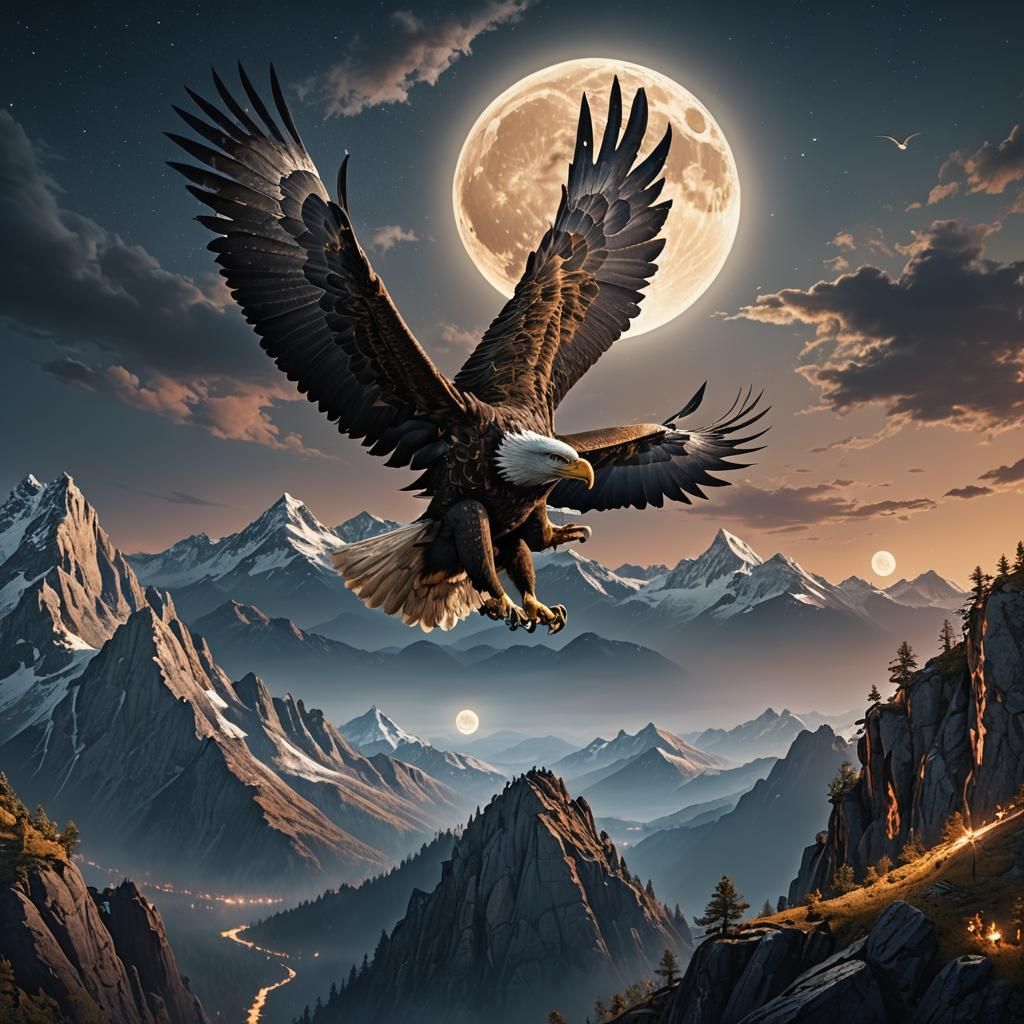 Eagle Flying Over Mountain: Detailed Matte Painting