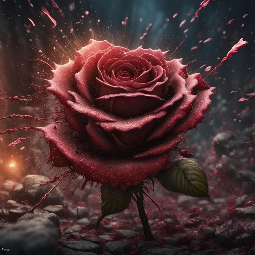 Exploding Rose: Detailed Matte Painting in Deep Color