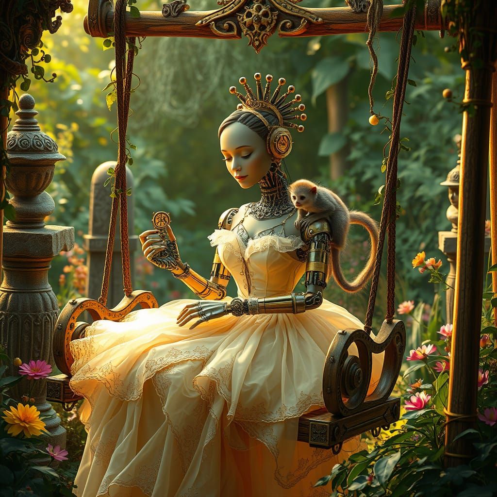 Steampunk Robot Princess in Golden Light