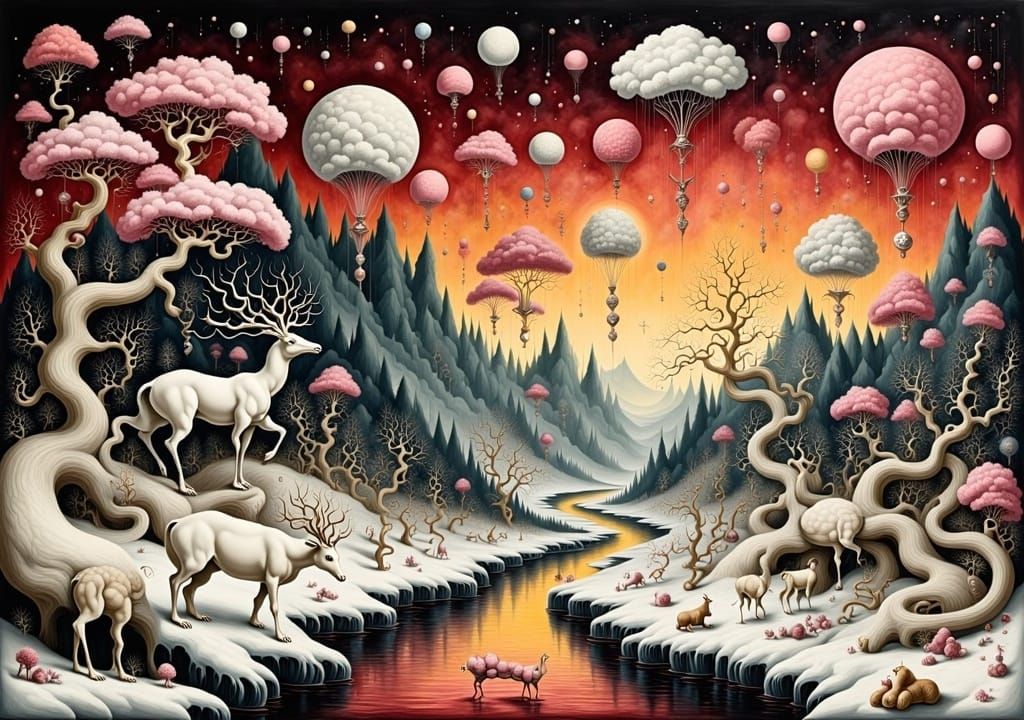 winter forest path, surreal ink wash (Flux LoRA)