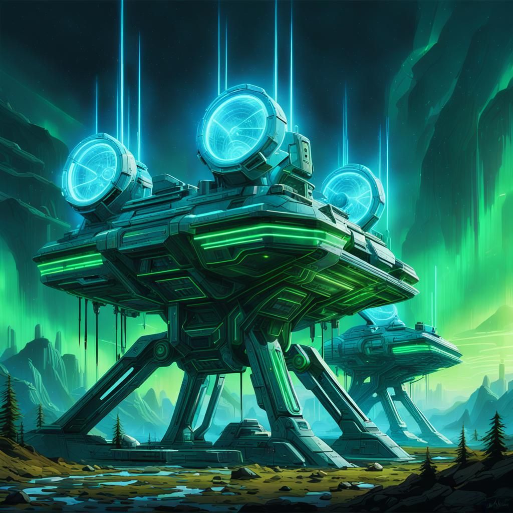 Futuristic Support System with Glowing Circuits