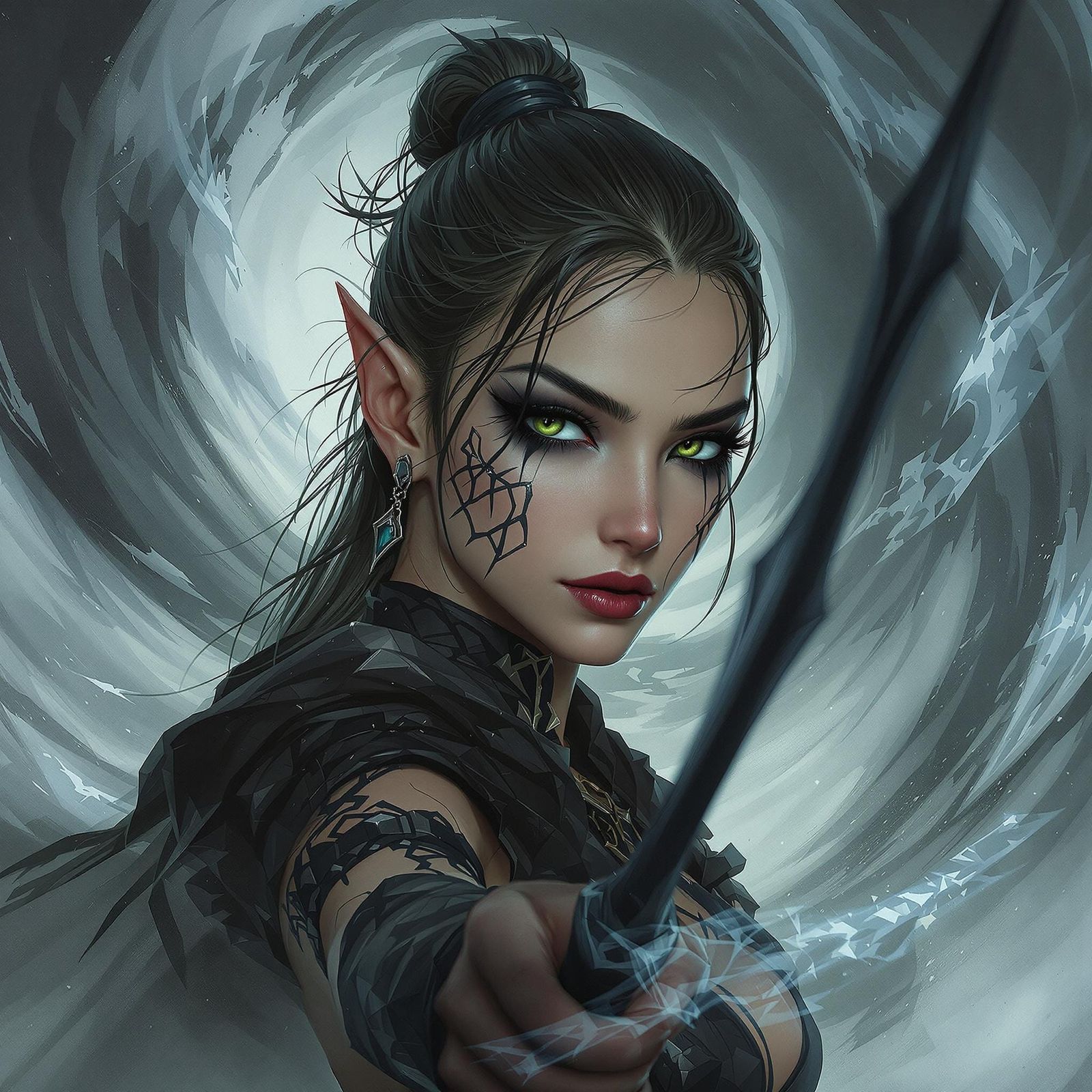 Half-Elf Ranger in Dystopian Fantasy Landscape