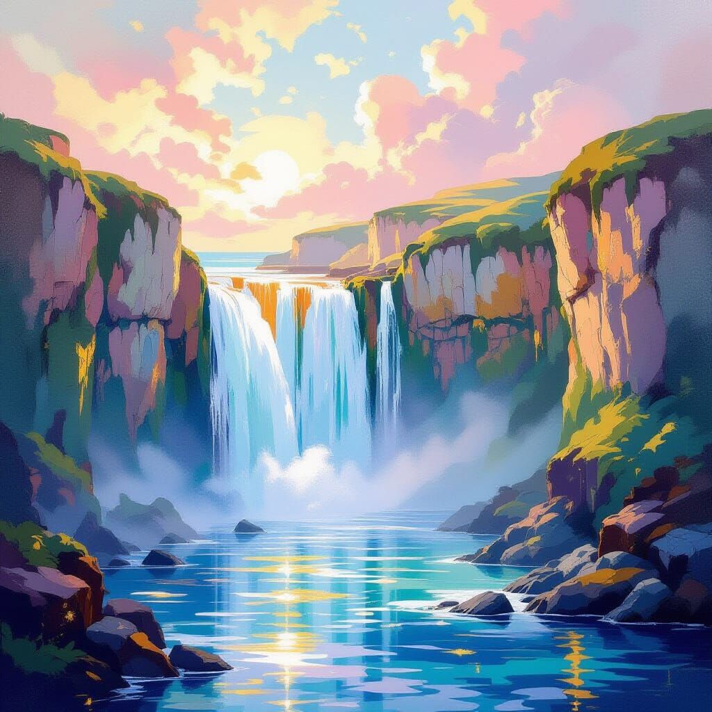 Waterfall Cliffs in Metamodern Rococo Style