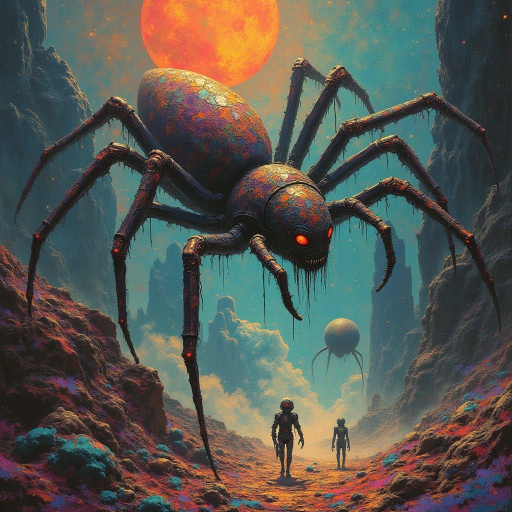 Space Opera Spider Attack in Surreal Expressionist Style