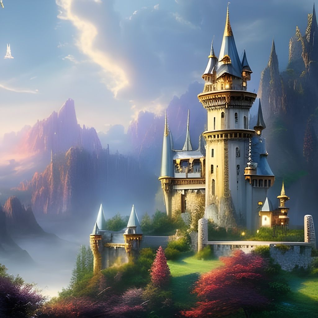 Ethereal Dream Castle in the Sky: Fantasy Landscape