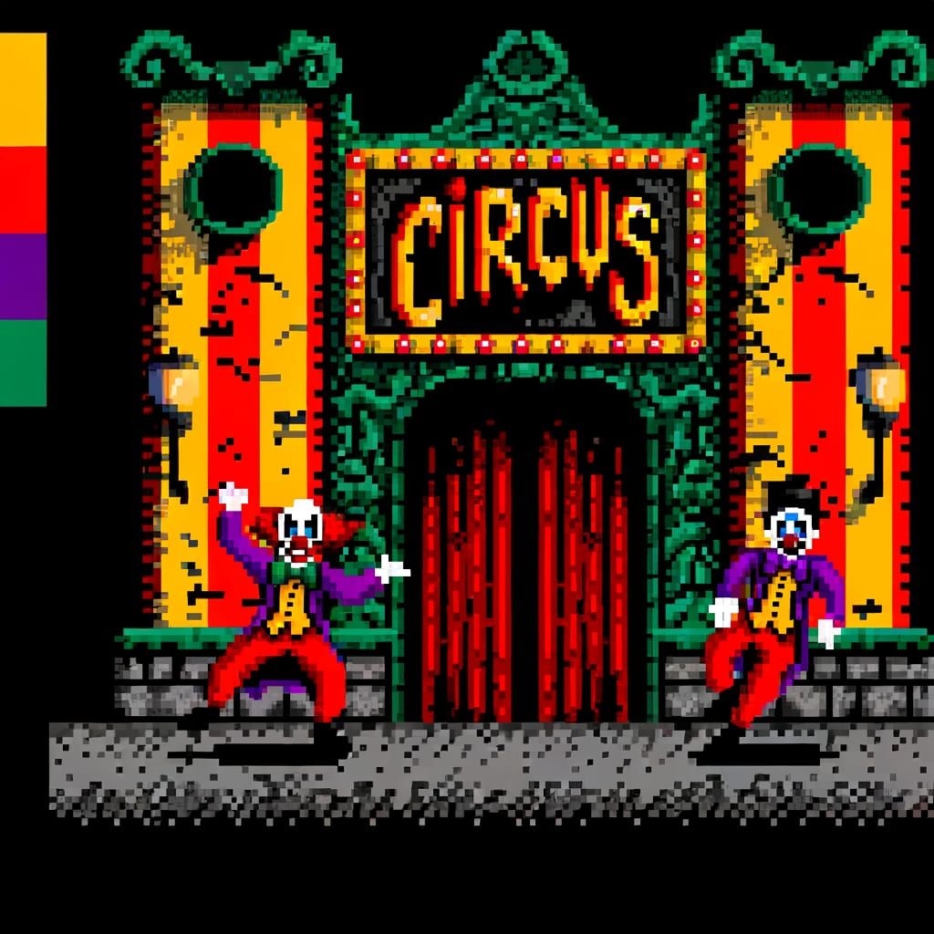 Eerie 8-Bit Circus Entrance in Pixel Art Style
