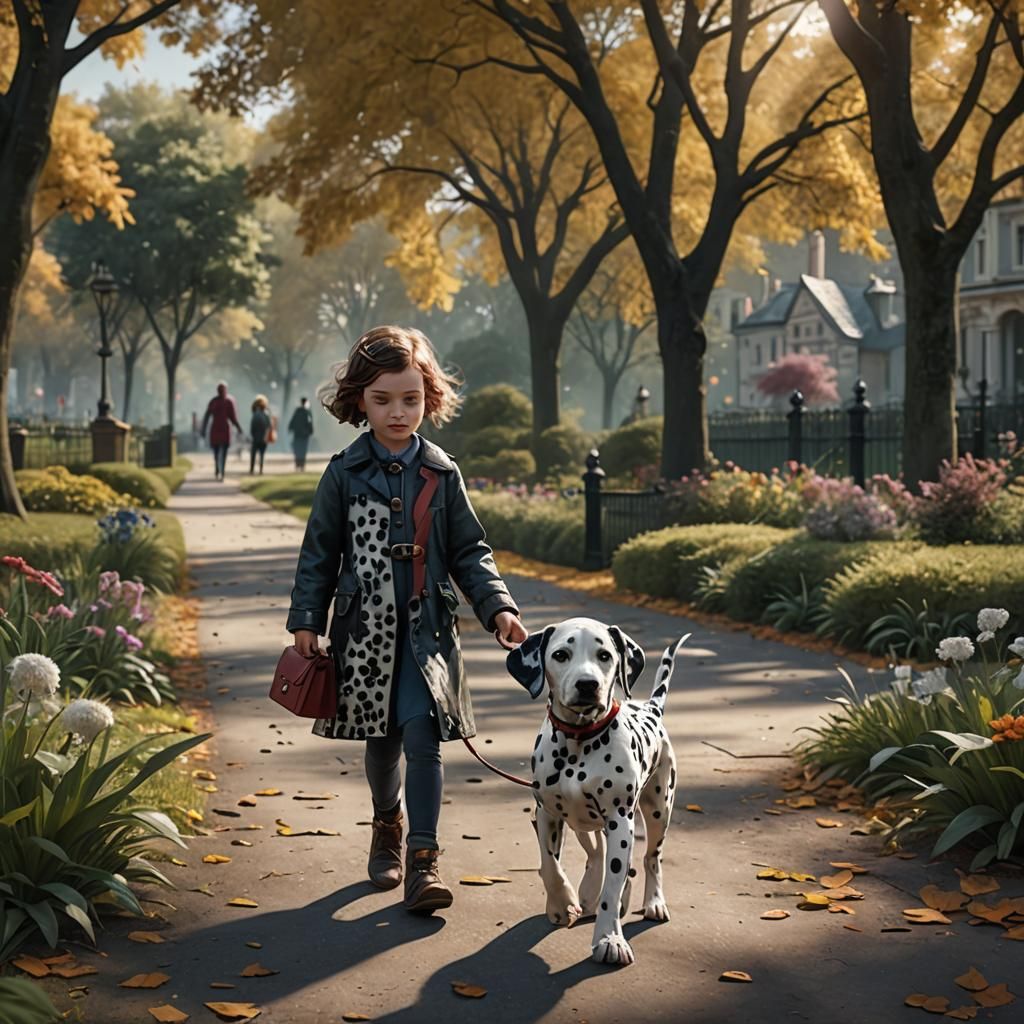 Girl and Dalmatian Puppy: Detailed Matte Painting