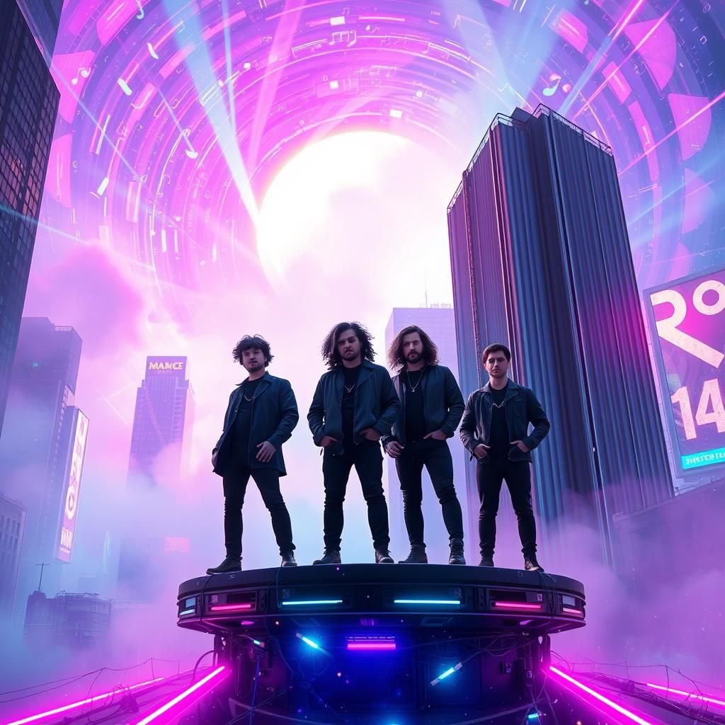 The Techno Tones Band in Cyberpunk Cityscape
