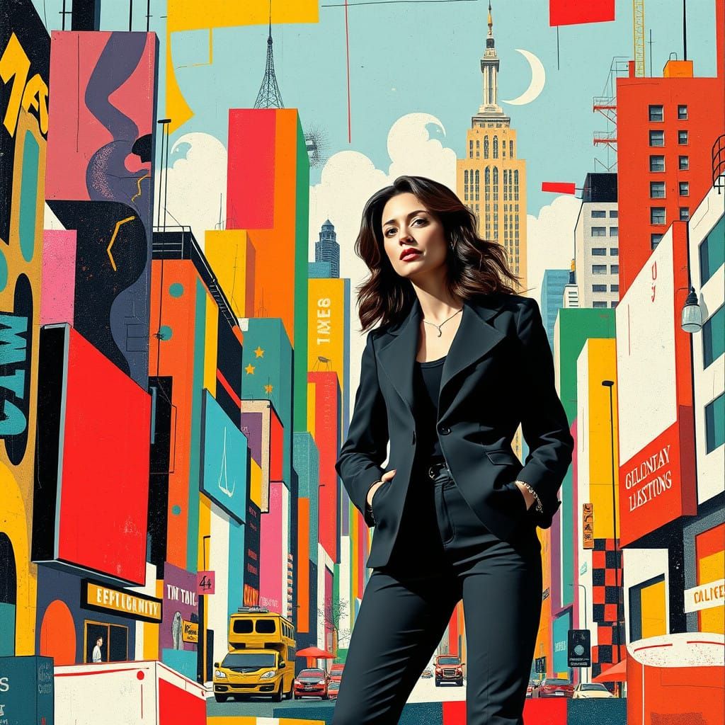 Confident Urban Icon in Vibrant Cityscape Art