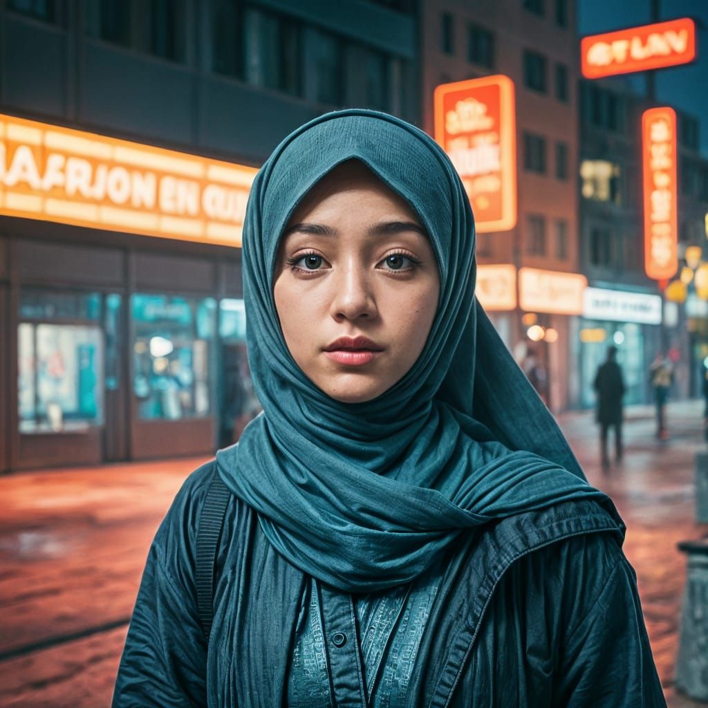 Cinematic Portrait in Urban Setting with Film Grain