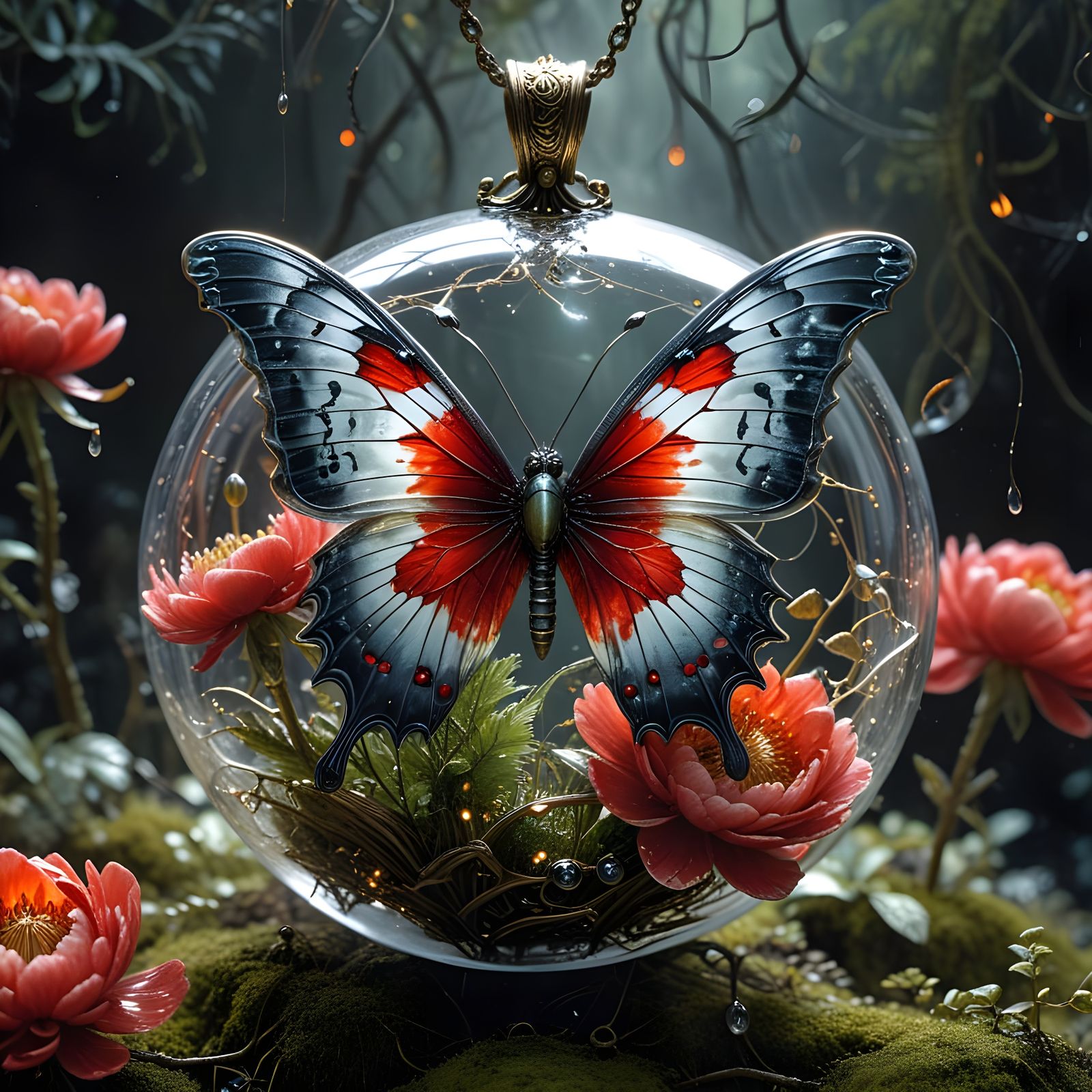 Butterfly sitting on glass pendant